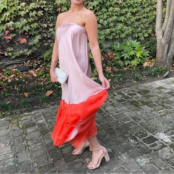 Johanna Ortiz Women’s Size 6 Pink Orange Tulle Silk Strapless Dress Maxi Skirt - Picture 2 of 15